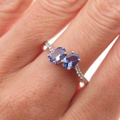 Chuck Clemency 925 Sterling Silver Real Tanzanite & White Topaz Ring Size 8.25