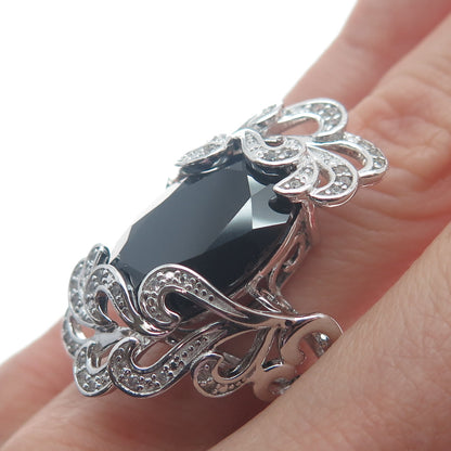 CHUCK CLEMENCY 925 Sterling Silver Real Black Spinel White Topaz Ring Size 7.25