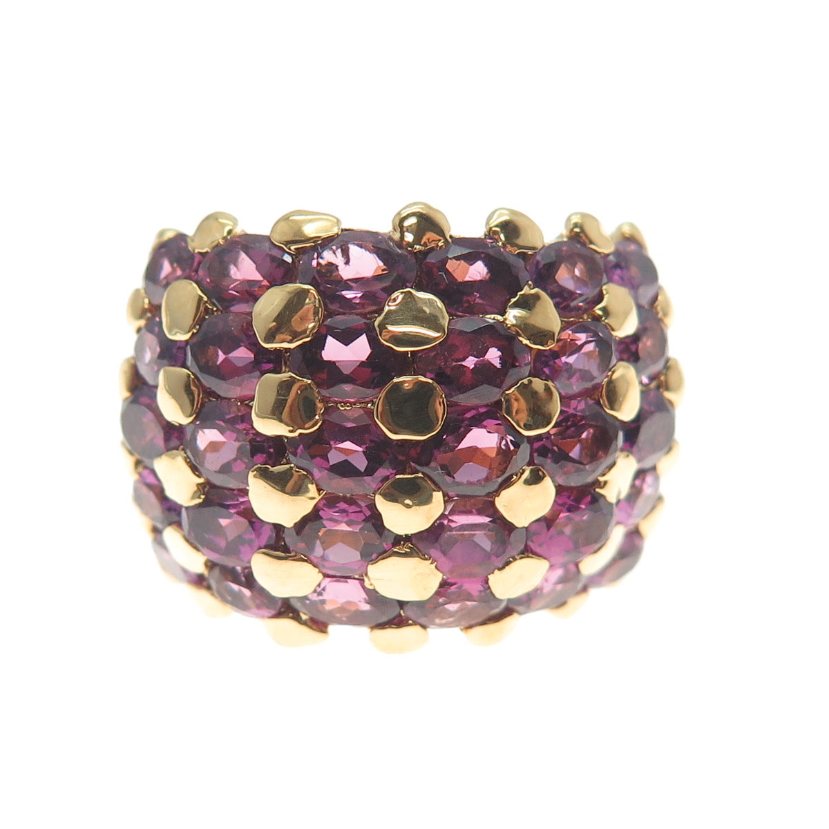 925 Sterling Silver Gold Plated IBB Real Amethyst Gem Cluster Wide Ring Size 6