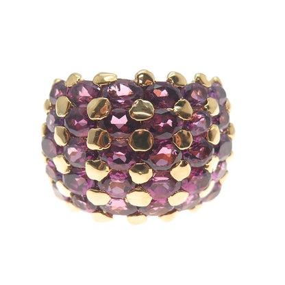 925 Sterling Silver Gold Plated IBB Real Amethyst Gem Cluster Wide Ring Size 6