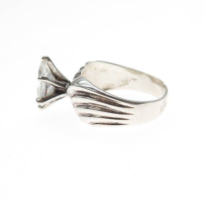 925 Sterling Silver Vintage Marquise-Cut C Z Modernist Oxidized Ring Size 10