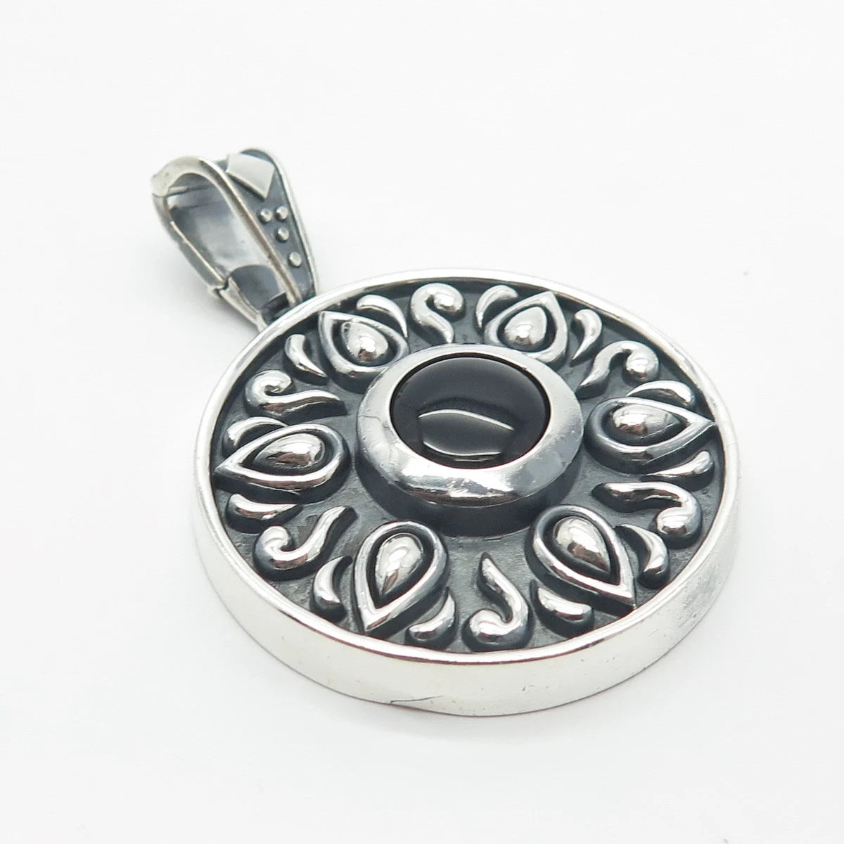 925 Sterling Silver Vintage Real Black Onyx Gemstone Pendant
