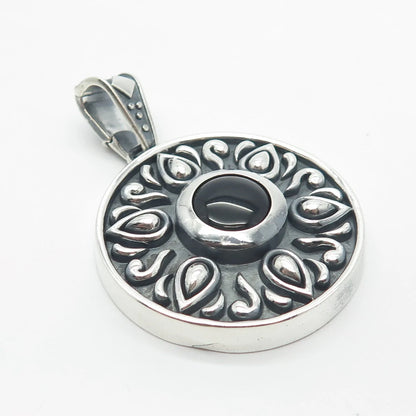 925 Sterling Silver Vintage Real Black Onyx Gemstone Pendant