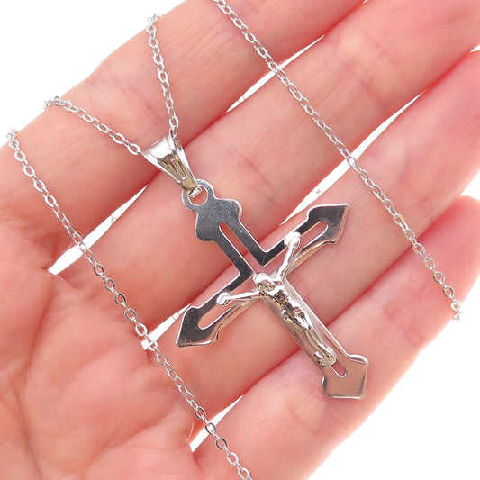 925 Sterling Silver Italy Crucifix Cross Cable Chain Necklace 18"