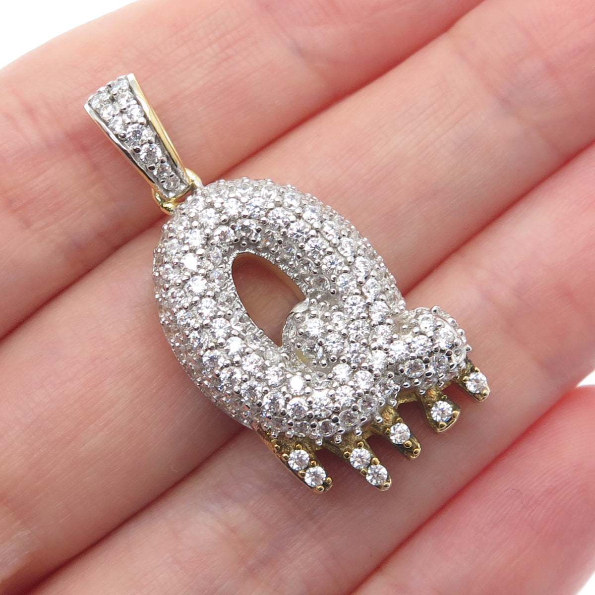 925 Sterling Silver Gold Plated Round-Cut Shaped C Z Letter Q Sparkle Pendant