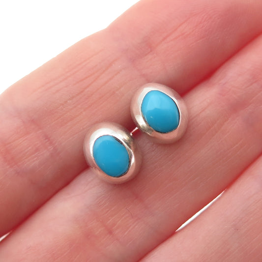 925 Sterling Silver Vintage Mexico Real Bisbee Turquoise Stud Earrings