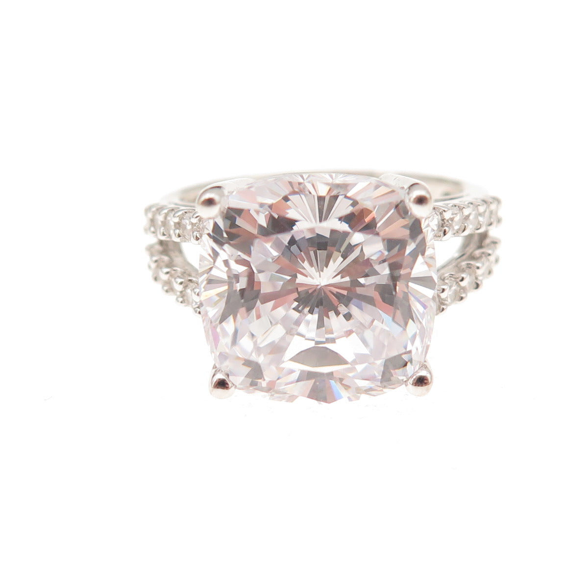 925 Sterling Silver Cushion & Round-Cut C Z Engagement Ring Size 7
