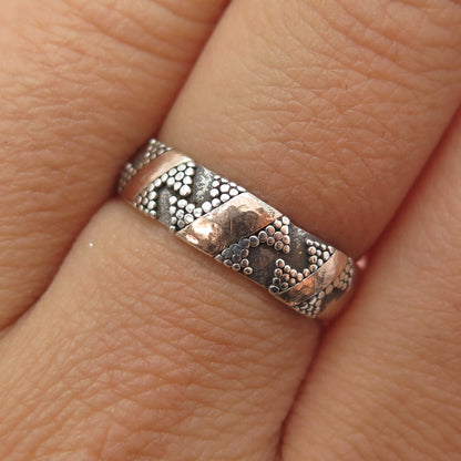 925 Sterling Silver 2-Tone Vintage Granulated Oxidized Band Ring Size 7.25
