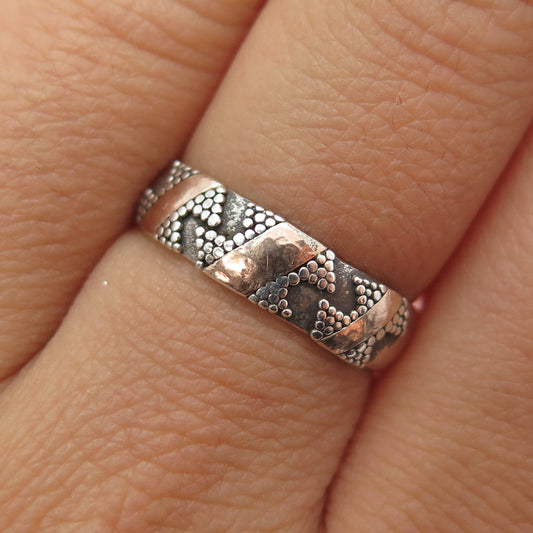 925 Sterling Silver 2-Tone Vintage Granulated Oxidized Band Ring Size 7.25