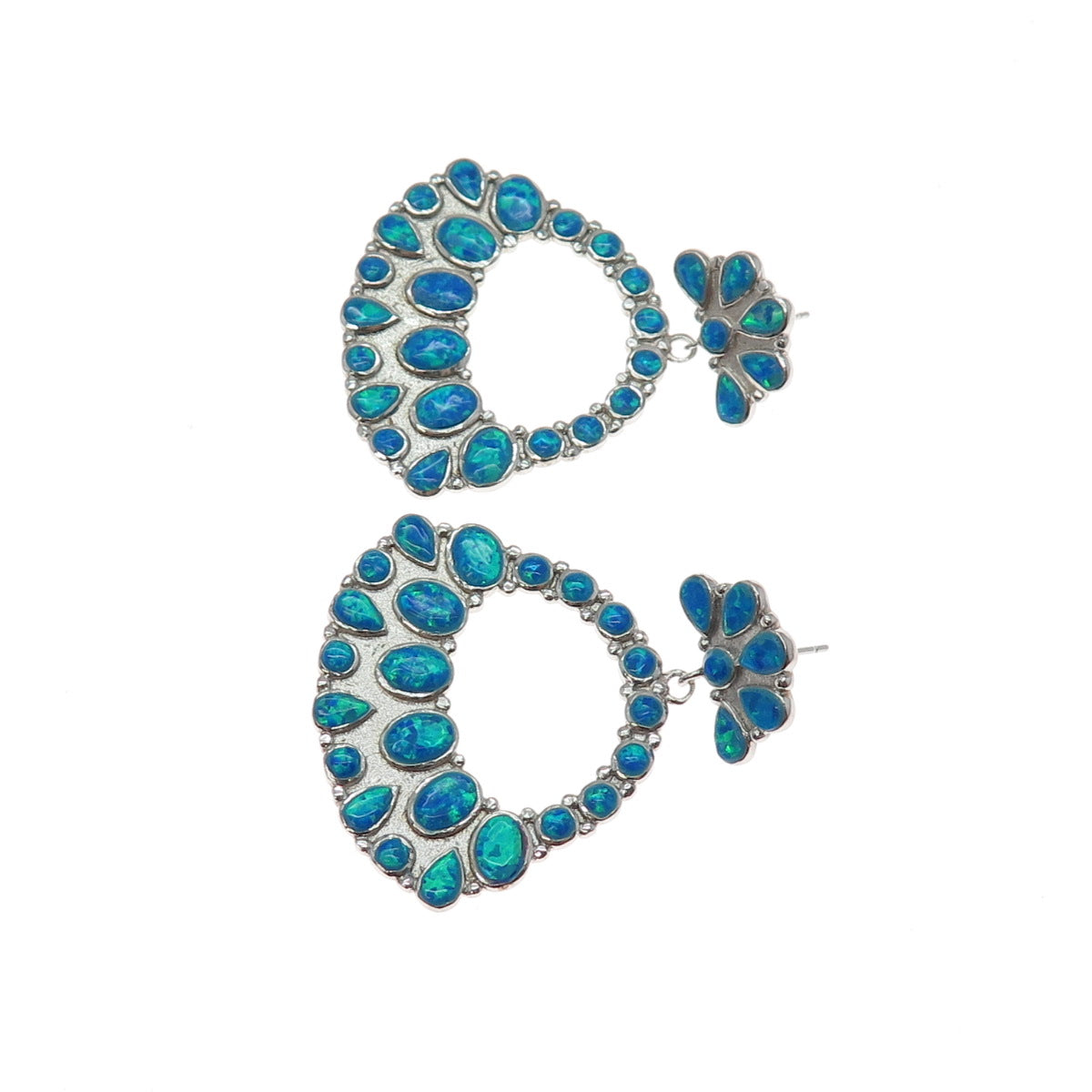 SX SALLY C 925 Sterling Silver Vintage Real Opal Modernist Dangle Earrings