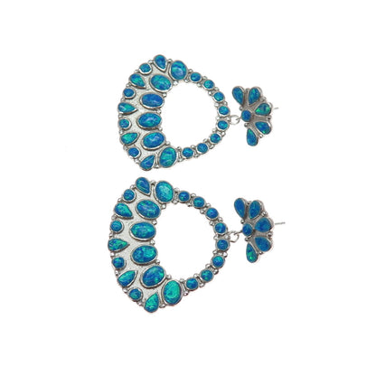 SX SALLY C 925 Sterling Silver Vintage Real Opal Modernist Dangle Earrings