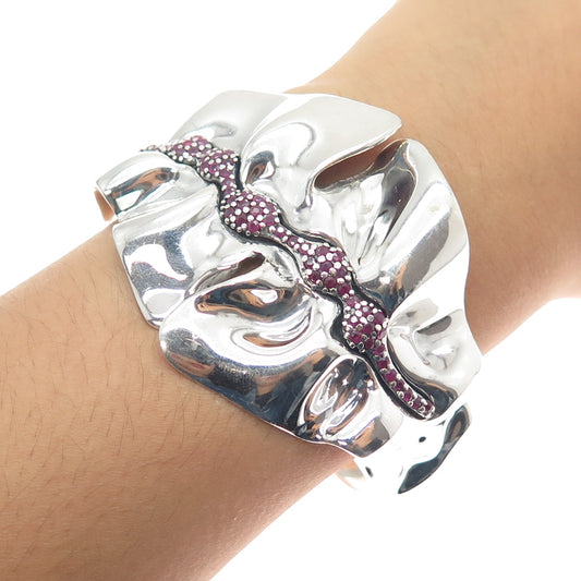 HAGIT GORALI Sterling Silver Vintage Ruby Modernist Adjustable Bracelet 6.75"