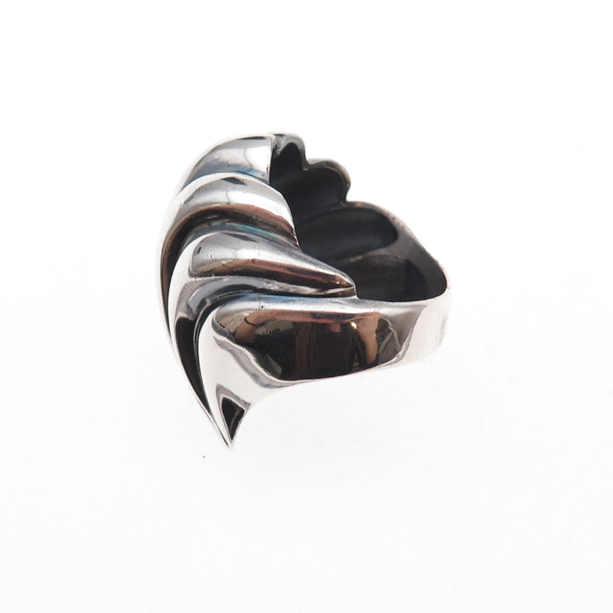 925 Sterling Silver Vintage Modernist Seashell Oxidized Ring Size 5.5