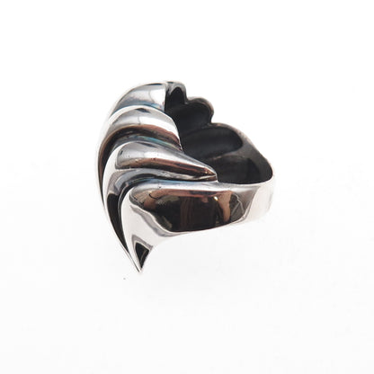 925 Sterling Silver Vintage Modernist Seashell Oxidized Ring Size 5.5