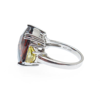 925 Sterling Silver ADI Red & Canary Multi-Cut C Z Ring Size 7.25
