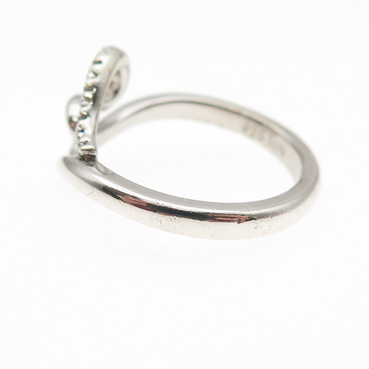 Sun 925 Sterling Silver Real Round-Cut Diamond Heart Ring Size 6.75
