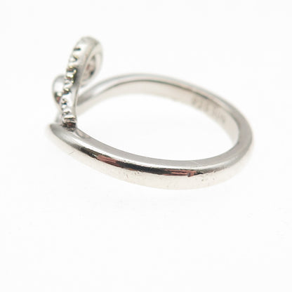 Sun 925 Sterling Silver Real Round-Cut Diamond Heart Ring Size 6.75