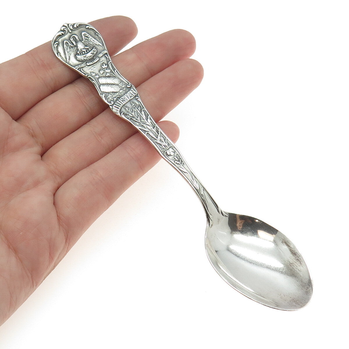 J.T. INMAN 925 Sterling Silver Antique Louisiana States & Cities Tea Spoon