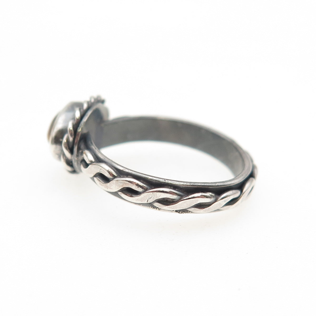 925 Sterling Silver Vintage Real Tiger Eye Woven Oxidized Ring Size 5.25