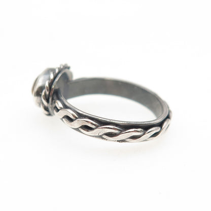 925 Sterling Silver Vintage Real Tiger Eye Woven Oxidized Ring Size 5.25