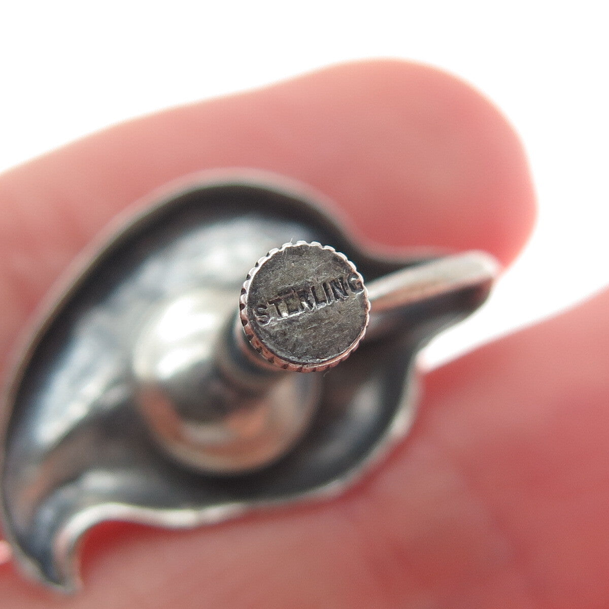 925 Sterling Silver Antique Calla Lily Flower Oxidized Screw Back Earrings