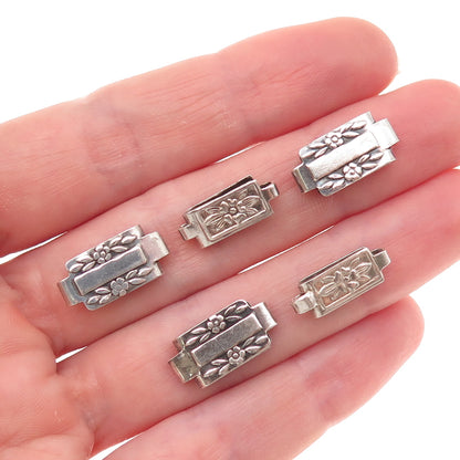 925 Sterling Silver Antique Art Deco SET of 5 Floral Bracelet / Necklace Links