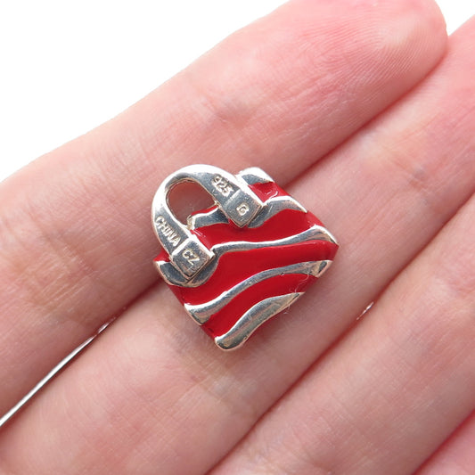 ROSS SIMONS 925 Sterling Silver Enamel & C Z Ladies Purse Minimalist Pendant