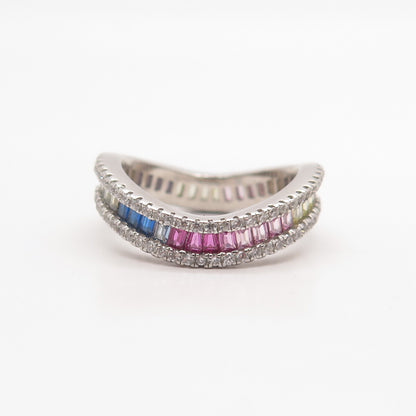 925 Sterling Silver Multi-Color C Z Wavy Ring Size 7.5