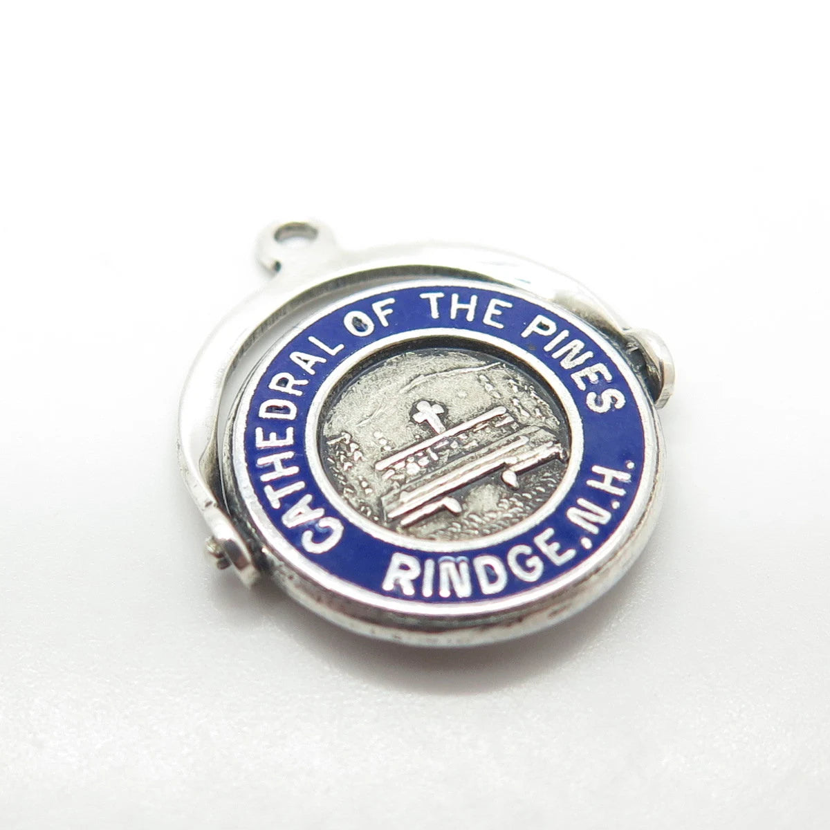 925 Sterling Silver Vintage Enamel "Cathedral of the Pines" Charm Pendant