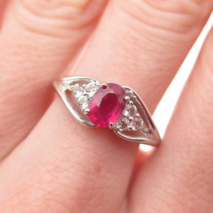Chuck Clemency 925 Sterling Silver Real Ruby & White Topaz Bypass Ring Size 8