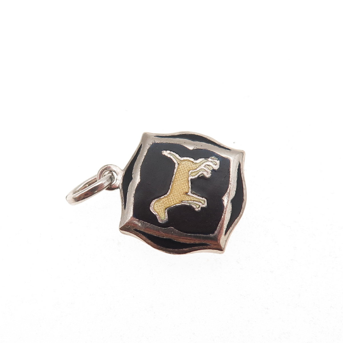 925 Sterling Antique Art Deco Enamel Airedale Terrier Coat of Arms Charm Pendant