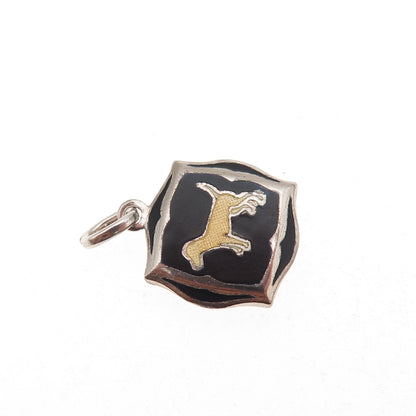 925 Sterling Antique Art Deco Enamel Airedale Terrier Coat of Arms Charm Pendant