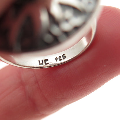 925 Sterling Silver Vintage Real Amethyst Modernist Sun Oxidized Ring Size 6