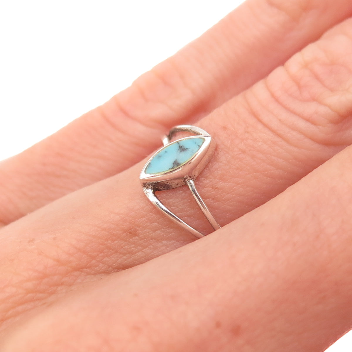 925 Sterling Silver Vintage Real Turquoise Bypass Ring Size 5.5