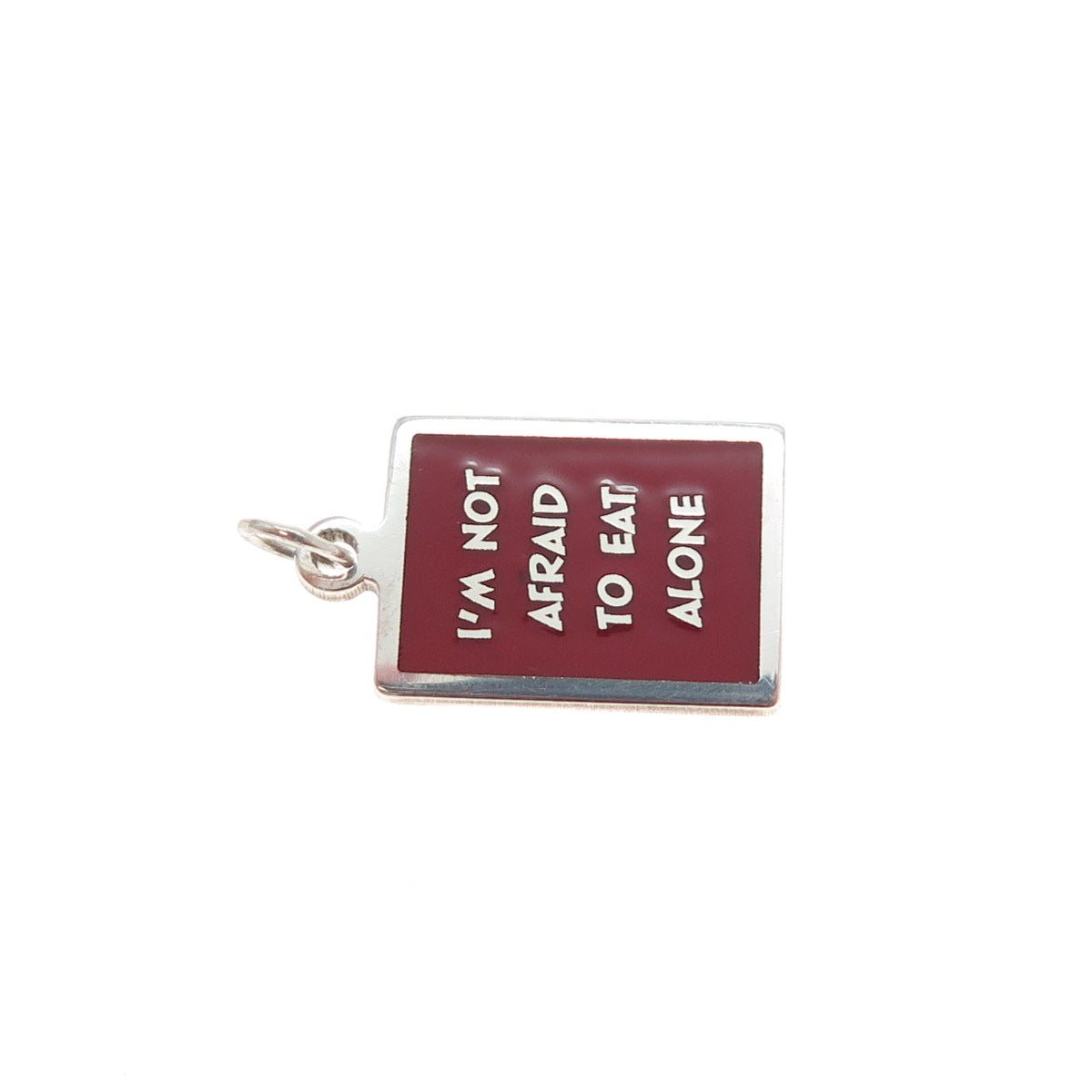 925 Sterling Silver Enamel I'm Not Afraid To Eat Alone Minimalist Charm Pendant