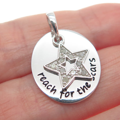 HAN 925 Sterling Silver Real Round-Cut Diamond Reach For The Stars Charm Pendant