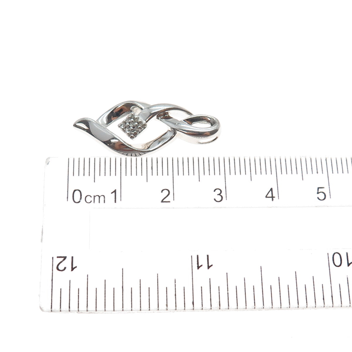 SUN 925 Sterling Silver Real Round-Cut Diamond Twisted Slide Charm Pendant