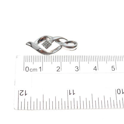 SUN 925 Sterling Silver Real Round-Cut Diamond Twisted Slide Charm Pendant