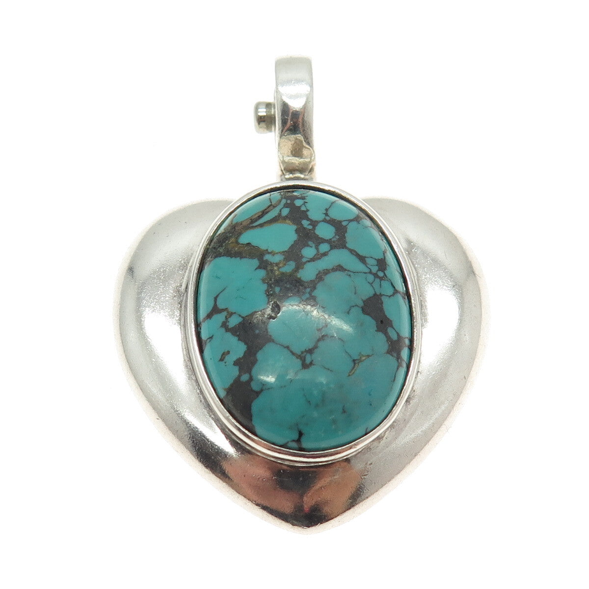 J. ESPOSITO 925 Sterling Silver Vintage Real Turquoise Gemstone Heart Pendant