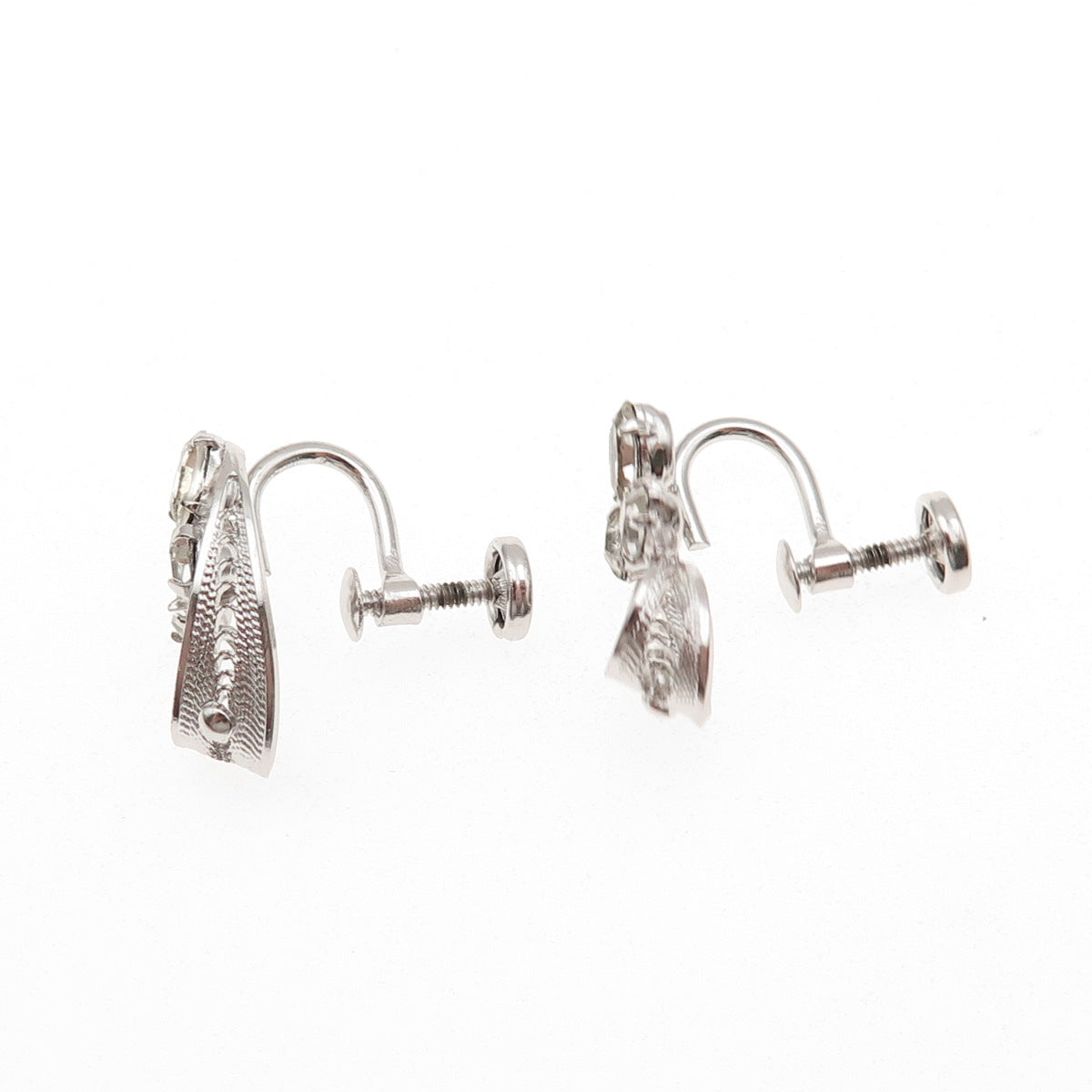 Sorrento 925 Sterling Silver Vintage Rhinestone Filigree Screw Back Earrings