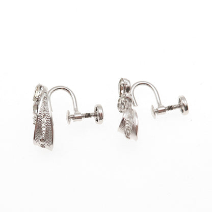 Sorrento 925 Sterling Silver Vintage Rhinestone Filigree Screw Back Earrings