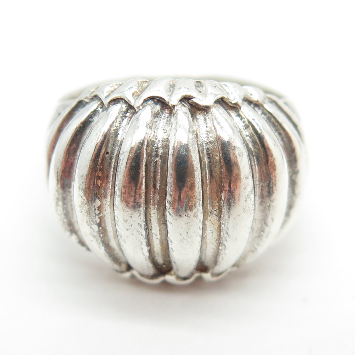 925 Sterling Silver Vintage Modernist Ribbed Dome Ring Size 8