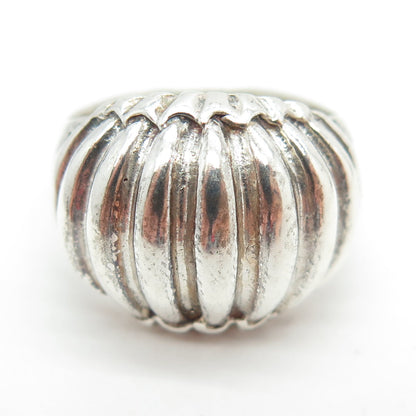 925 Sterling Silver Vintage Modernist Ribbed Dome Ring Size 8