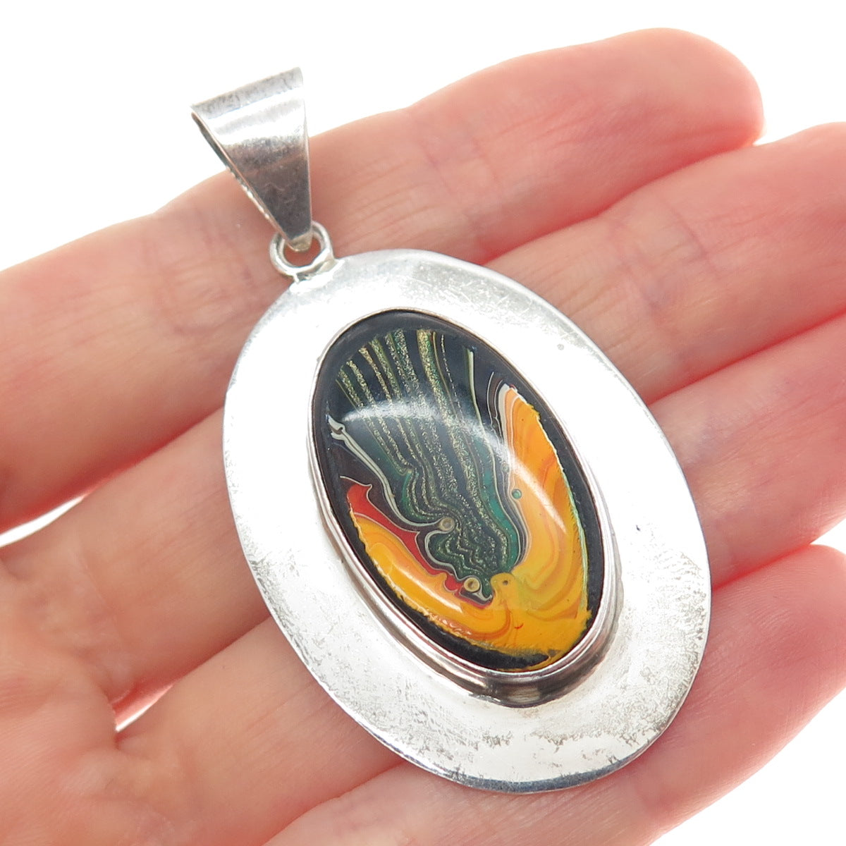 925 Sterling Silver Vintage Enamel Modernist Charm Pendant