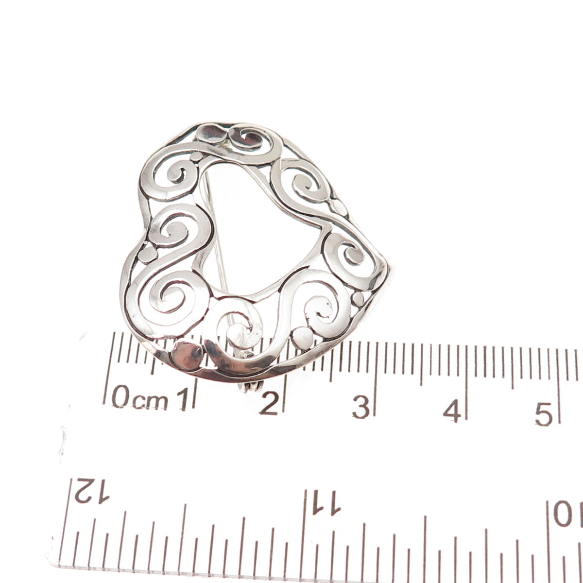925 Sterling Silver Vintage Spiral Heart Oxidized Pin Brooch