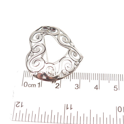 925 Sterling Silver Vintage Spiral Heart Oxidized Pin Brooch