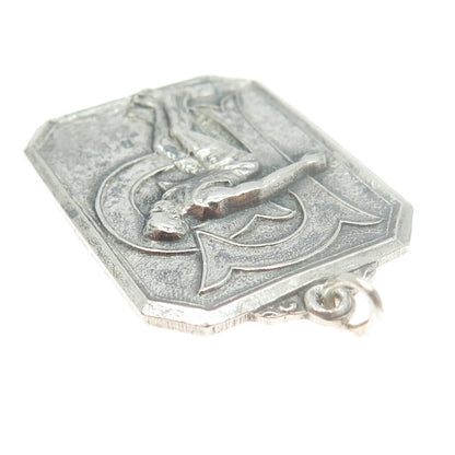 925 Sterling Silver Antique 1933 "50 YD Backstroke" Swimming Medal Pendant