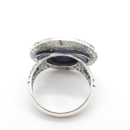 925 Sterling Silver Vintage Real Sodalite Gemstone Greek Maze Ring Size 7.5