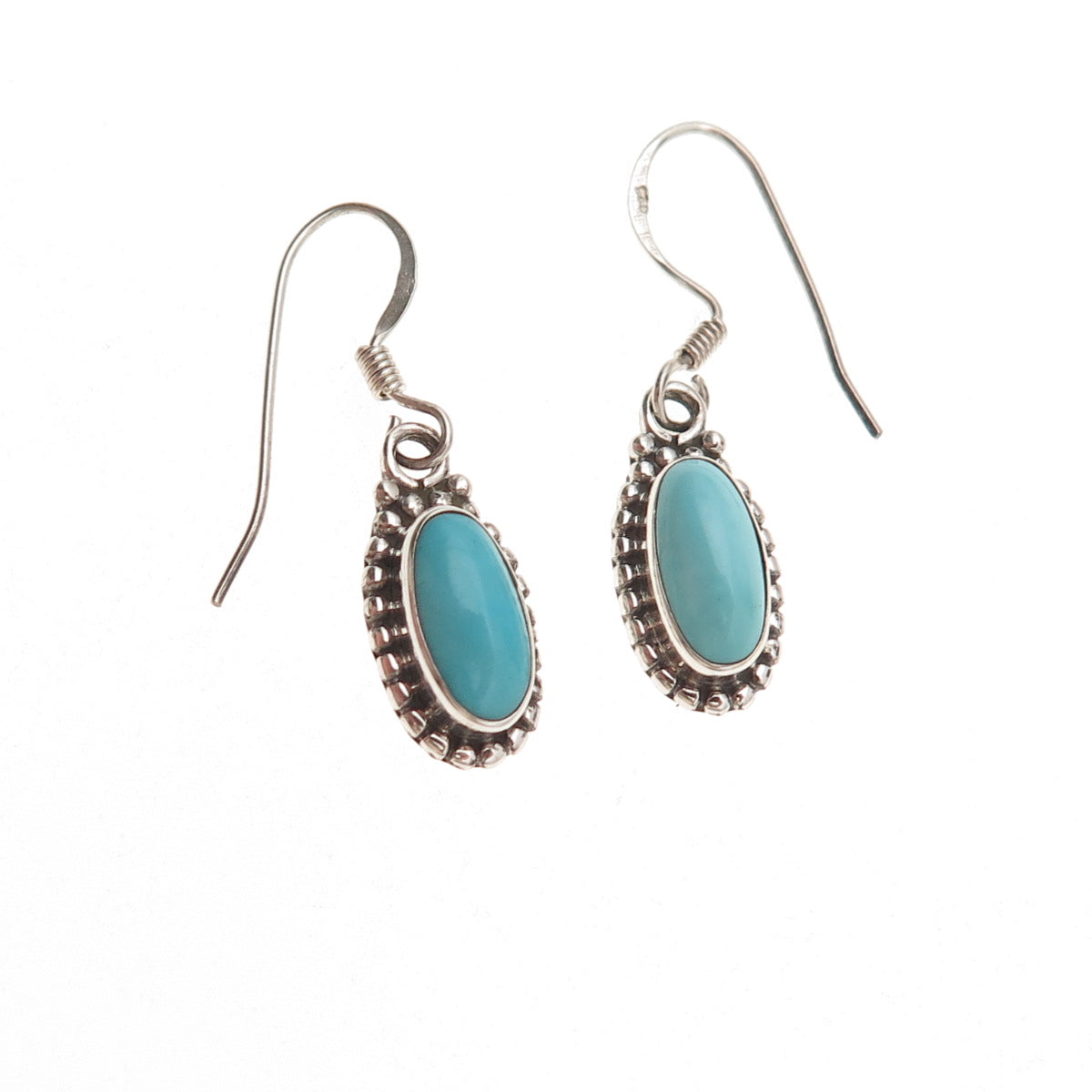 925 Sterling Silver Vintage Real Turquoise Oxidized Dangle Earrings