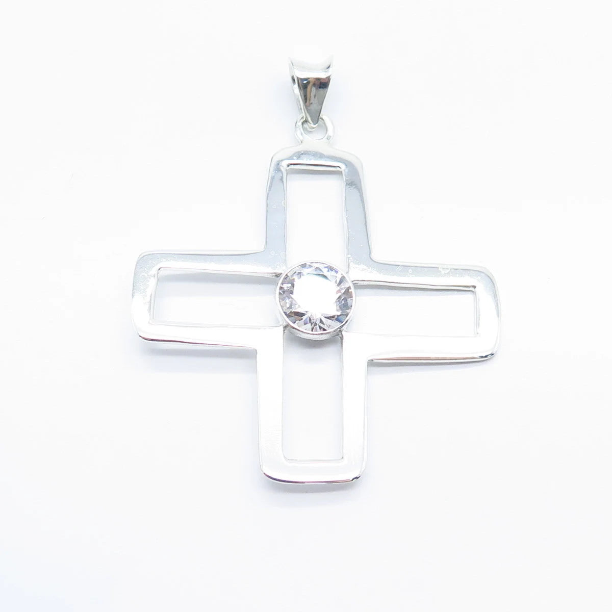 925 Sterling Silver Vintage Mexico Round-Cut C Z Cross Pendant